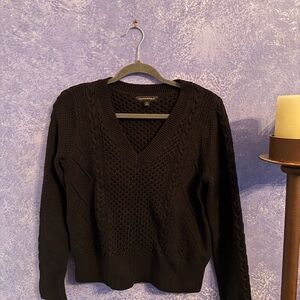 Banana Republic Black V-Neck Cable Knit Sweater